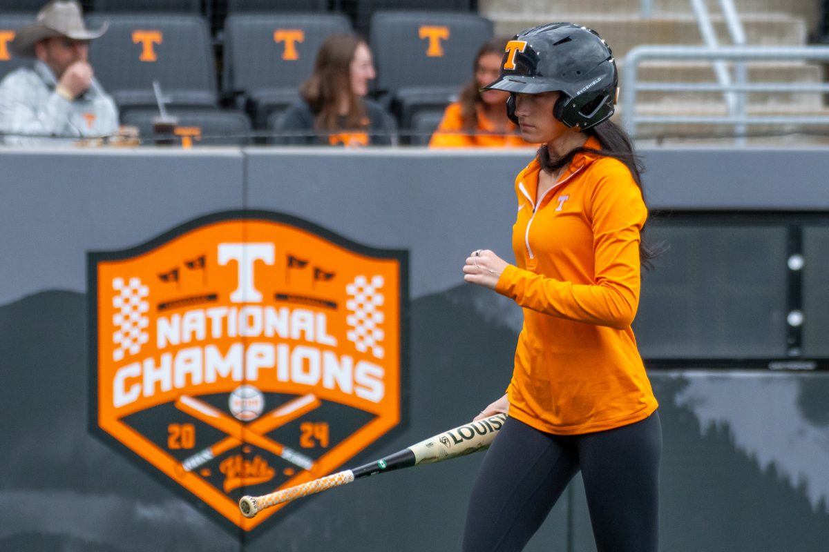 A Diamond Vols member brings a bat back to the Tennessee dugout during a game against Wright State at Lindsey Nelson Stadium. Sunday, March 8, 2026.