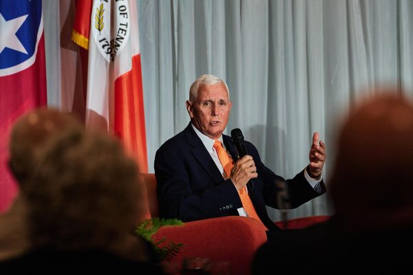 Former Vice President Mike Pence delivering the keynote address of the conference.