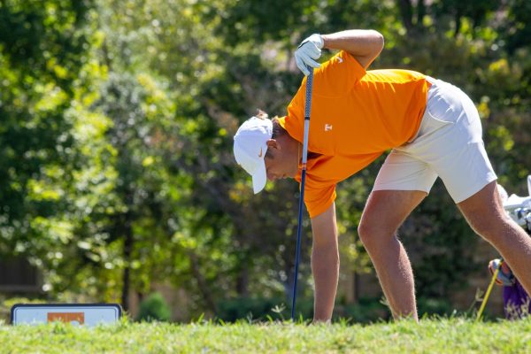 Lance Simpson prepares to tee off during the Visit Knoxville Collegiate tournament at Tennessee National Golf Course. Sunday, Sept. 8, 2024.
