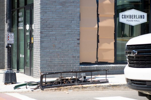 Damage to Cumberland Food Hall following a car accident early Saturday morning. March 21, 2026.