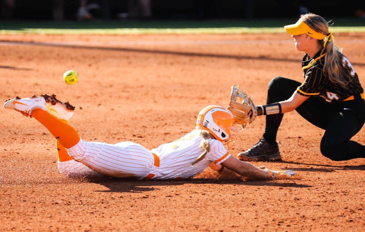 Sophia Knight (2) slides into second base during the game against Appalachian State in Sherri Parker Lee Stadium. Friday, Feb. 2026.
