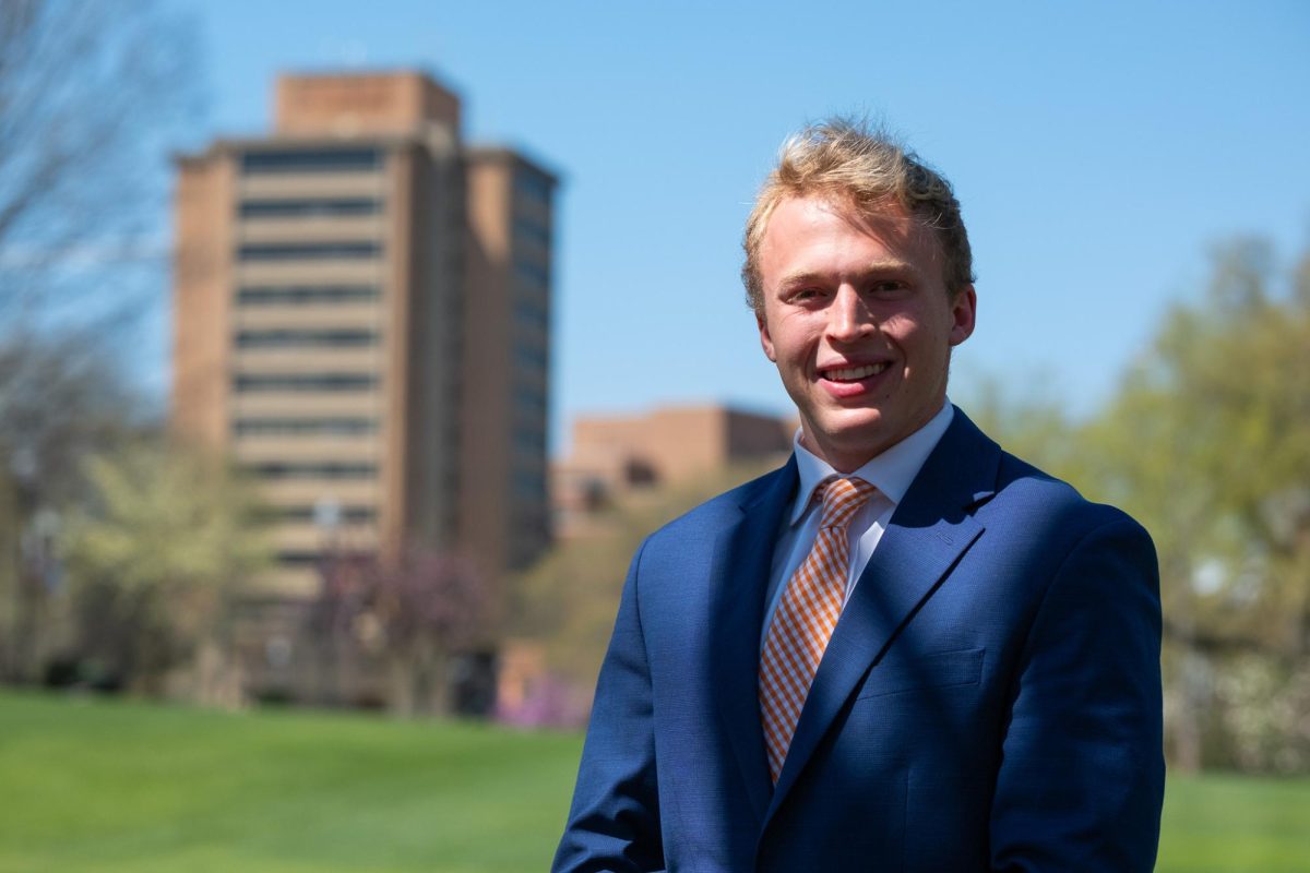 Student body president candidate Zack Duncan in Circle Park on Sunday, March 23.