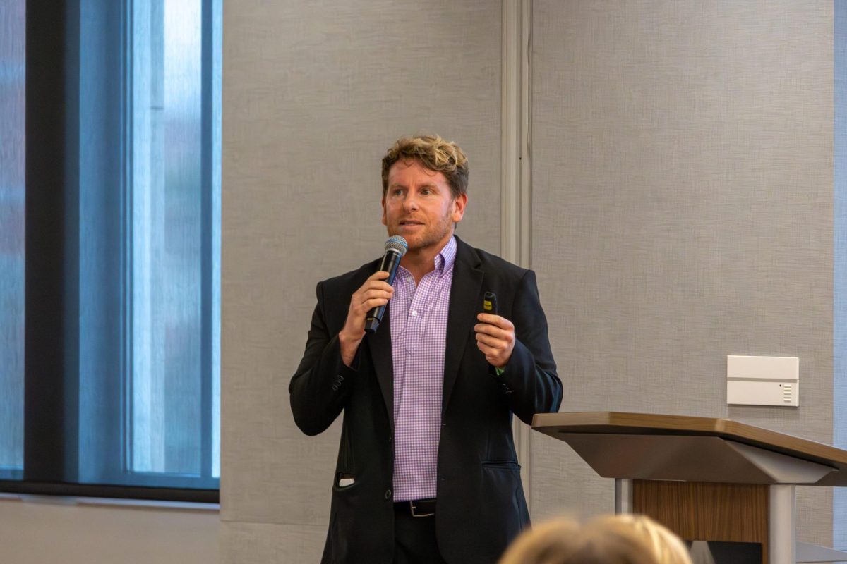 CCI Professor Matthew Pittman speaks during a lecture. Friday, April 17, 2026.