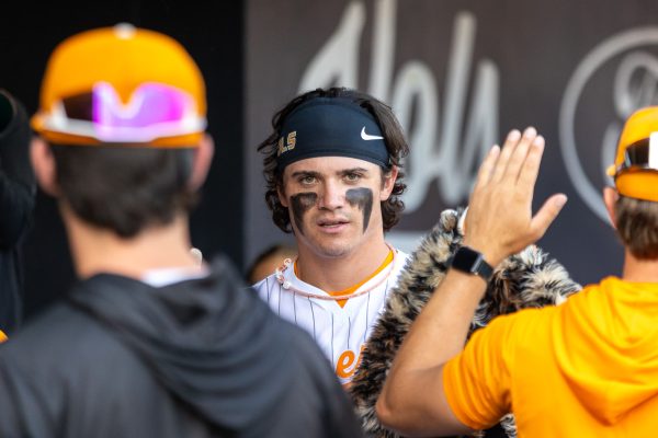 Reese Chapman (13) celebrates a home run during a game against West Georgia at Lindsey Nelson Stadium. Tuesday, April 28, 2026.