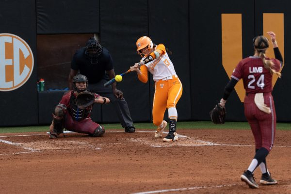 Sage Mardjetko (6) pitches against South Carolina on Thursday, April 2, at Sherri Parker Lee Stadium.