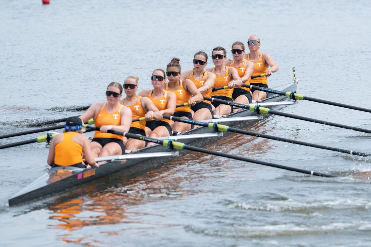 Tennessee's 3v8 team races in the Rocky Top Invite at Melton Lake in Oak Ridge, TN on Friday, April 3, 2026.