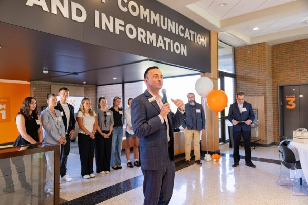 College of Communication and Information Dean Joe Mazer at The Orange Room launch party. Courtesy of Olivia Hailey.