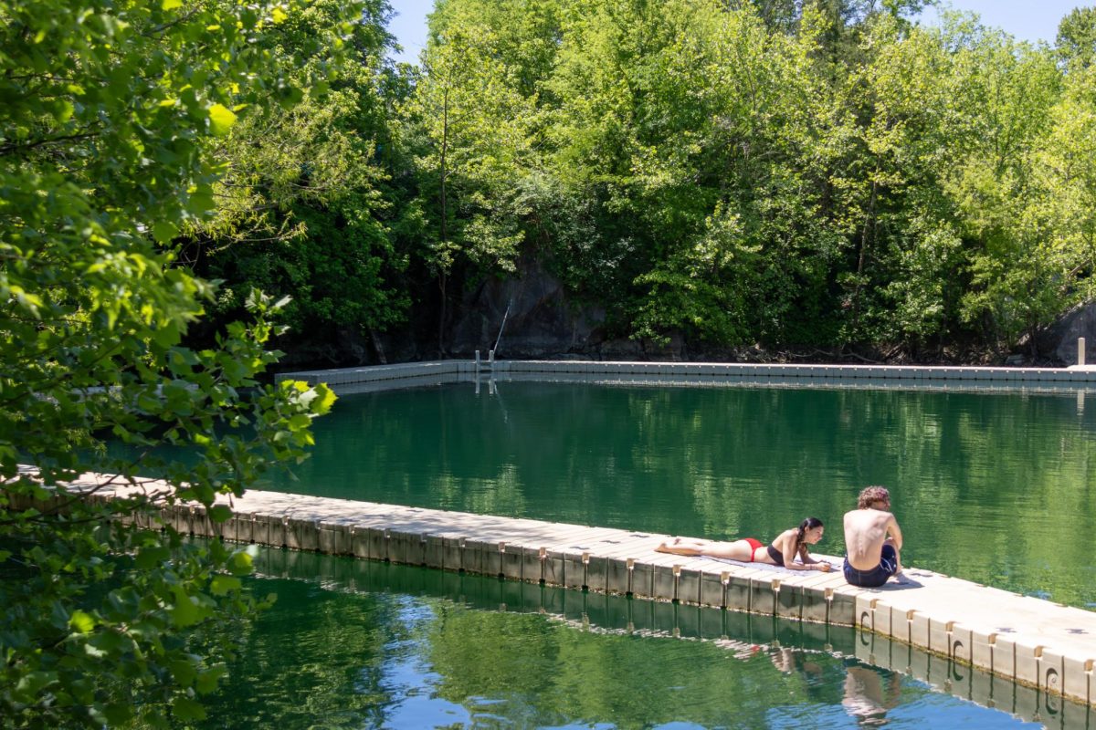 People relax at Mead's Quarry on Sunday, May 3, 2026.