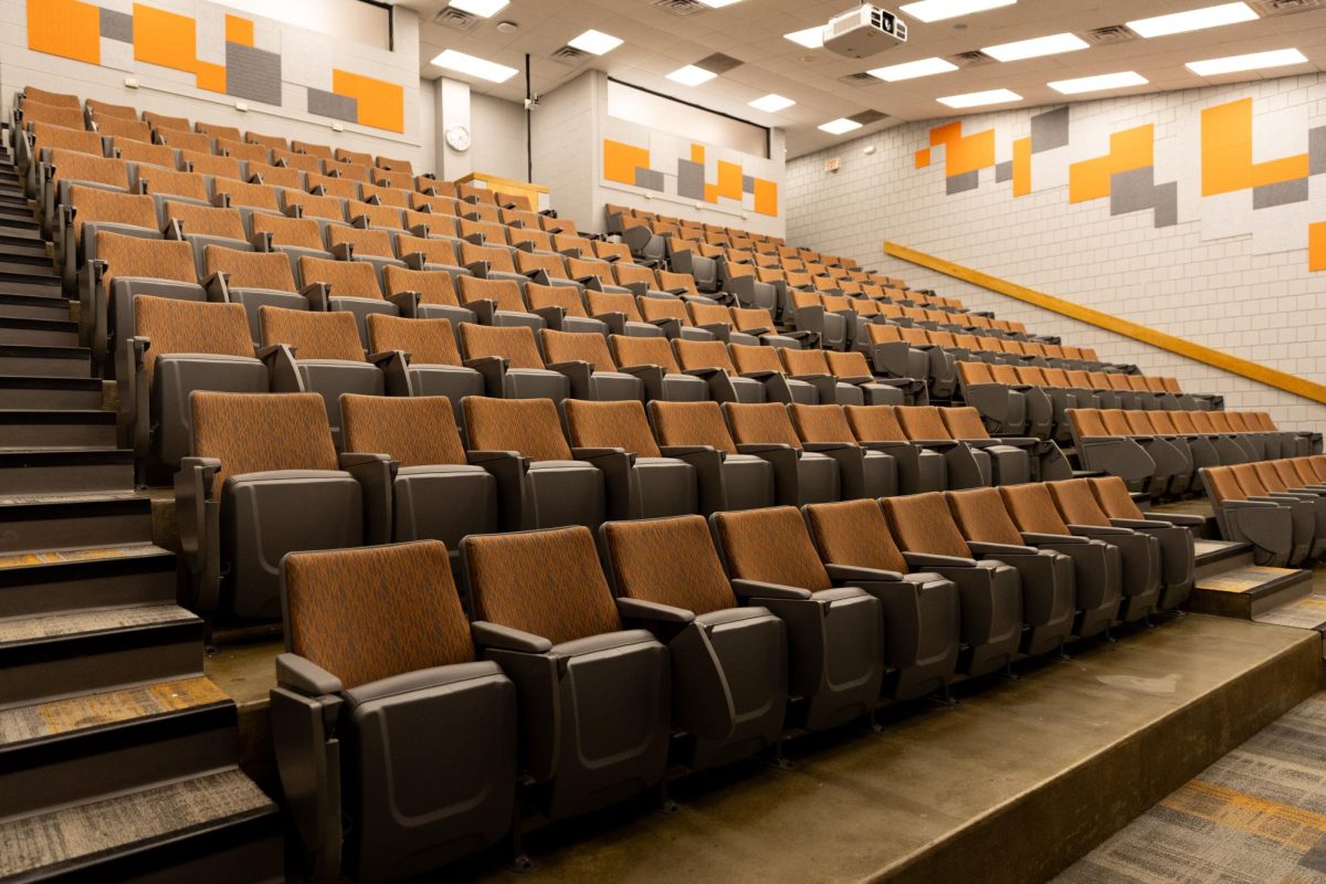 An empty classroom in the Walters Academic Building. Friday, May 10, 2026.