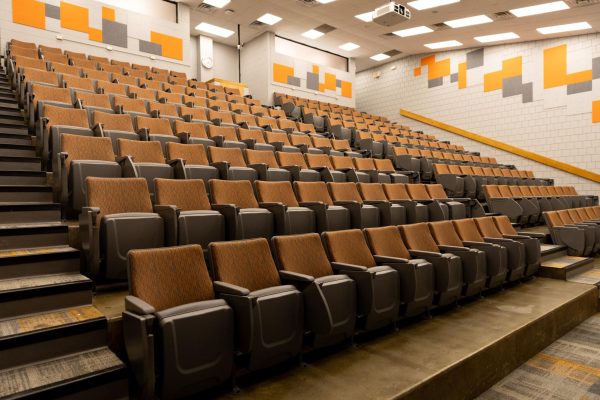 An empty classroom in the Walters Academic Building. Friday, May 10, 2026.