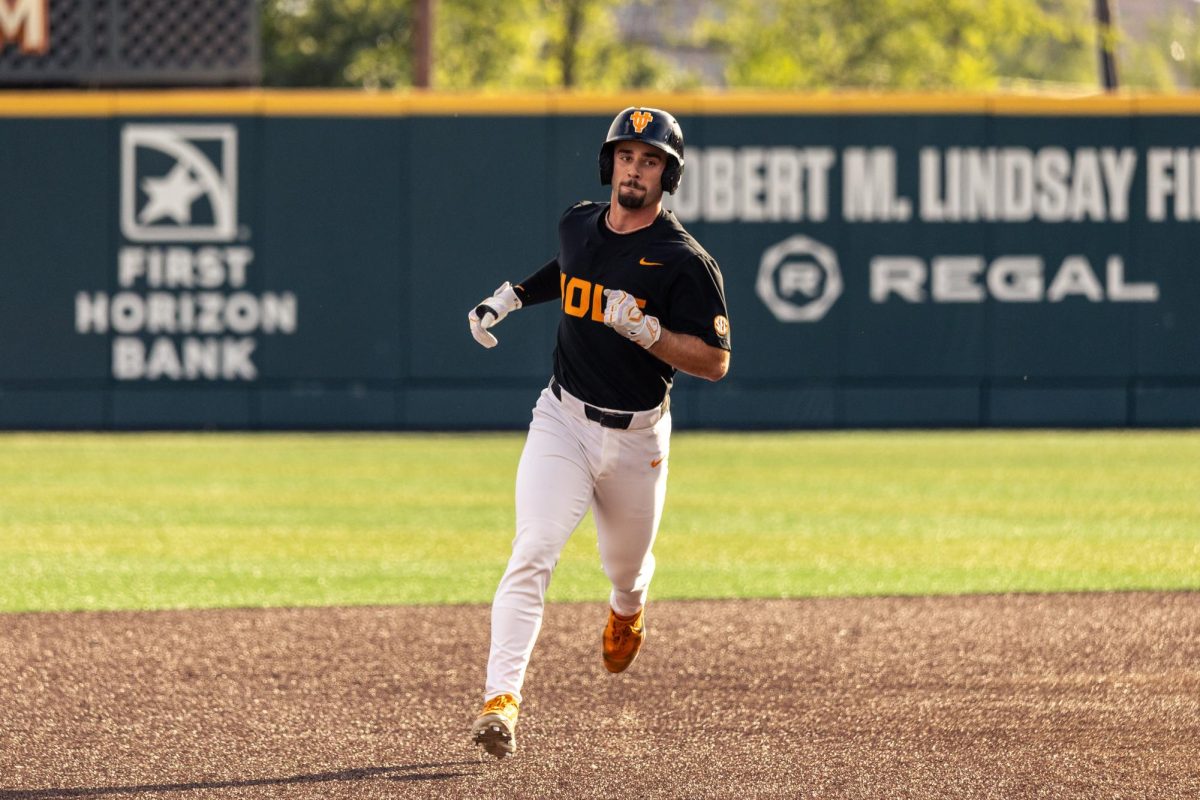 Garrett Wright (5) rounds the bases after hitting a home run in a game against Texas at Lindsey Nelson Stadium, Saturday, May 9, 2026.