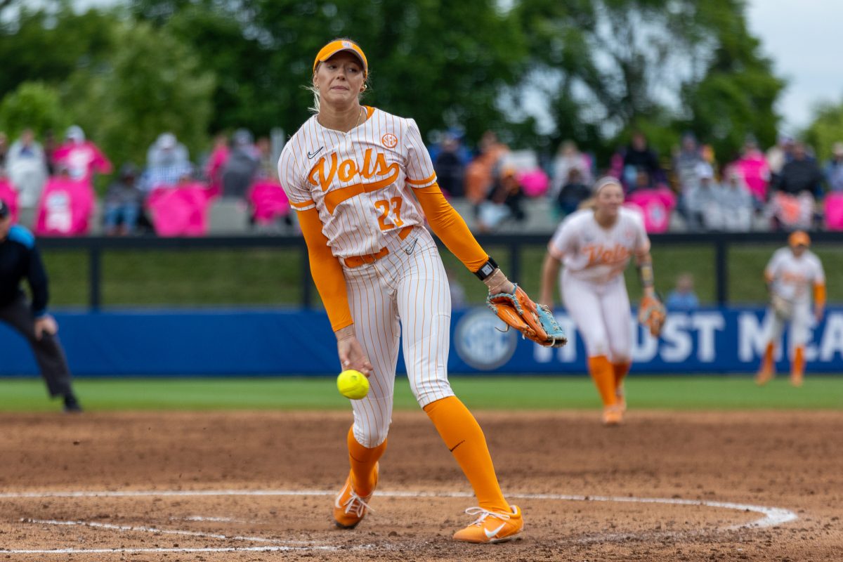 Karlyn Pickens (23) pitches during a game against Ole Miss at John Cropp Stadium. Wednesday, May 6, 2026.