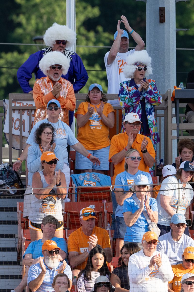 Lady Vols fans celebrate after a big play against Northern Kentucky during the NCAA Regionals at Sherri Parker Lee Stadium. Friday, May 15, 2026.