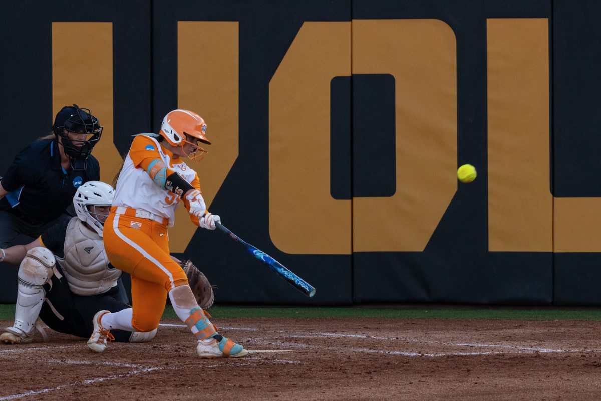 Gabby Leach (55)  hits a double to bring in a run against Northern Kentucky during the NCAA Regionals at Sherri Parker Lee Stadium. Friday, May 15, 2026.
