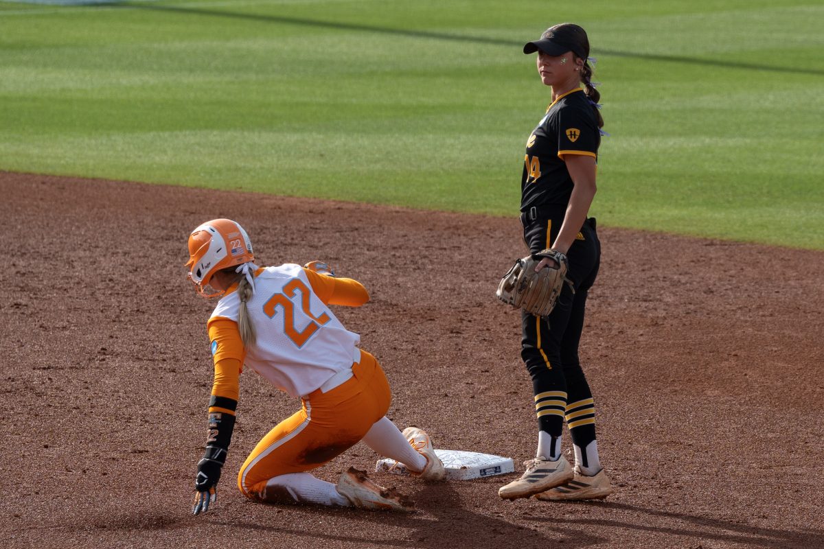 Elsa Morrison (22) slides safely into second base during the NCAA Regionals against Norther Kentucky at Sherri Parker Lee Stadium. Friday, May 15, 2026.