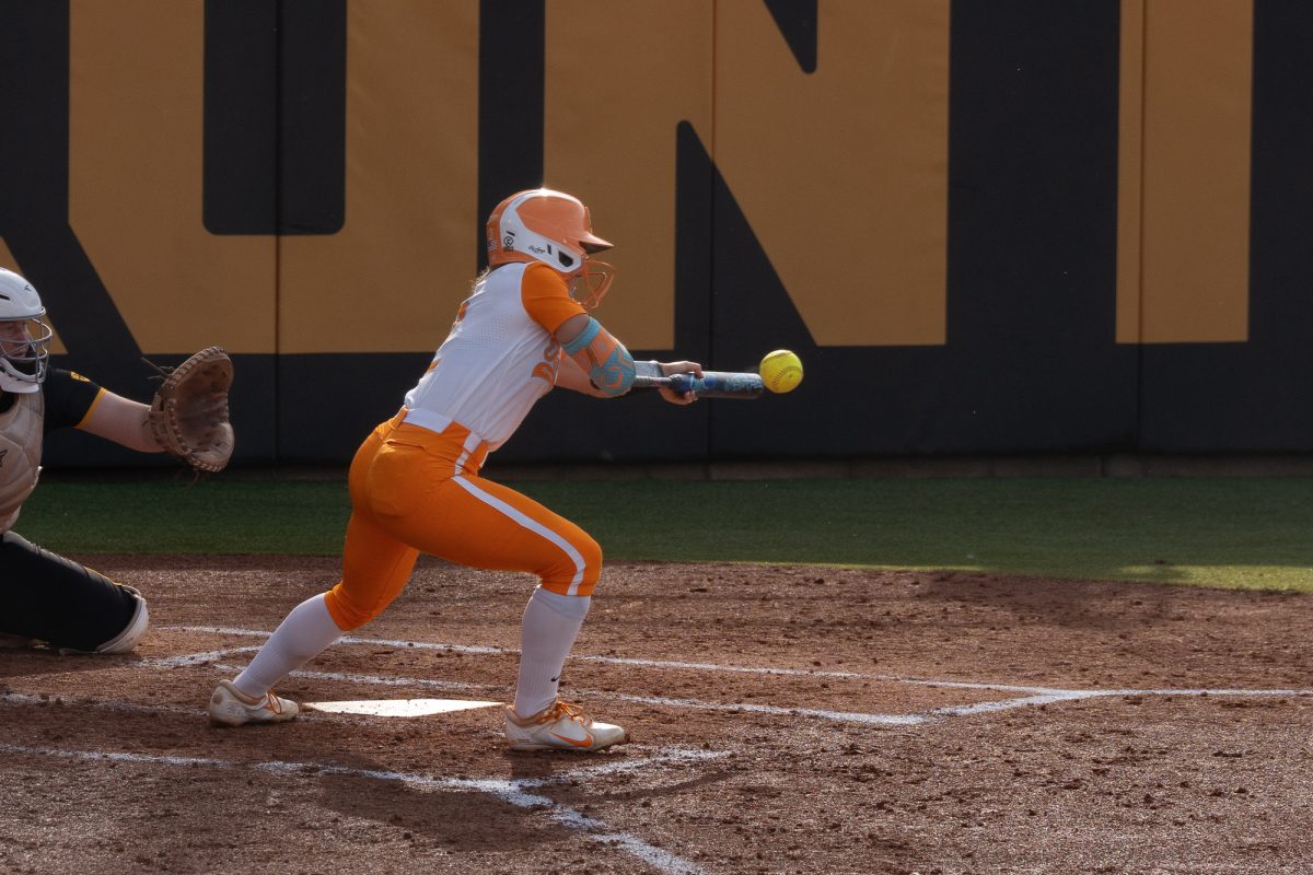 Sophia Knight (2) lays down a bunt ro load the bases against Northern Kentucky during the NCAA Regionals at Sherri Parker Lee Stadium. Friday, May 15, 2026.