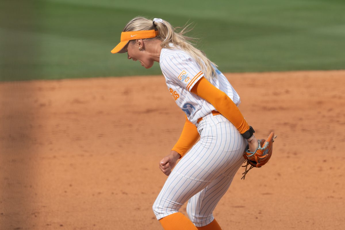 Karlyn Pickens (23) celebrates after striking out a Virginia batter to clinch the win in the NCAA Regionals at Sherri Parker Lee Stadium. Saturday, May 16, 2026.
