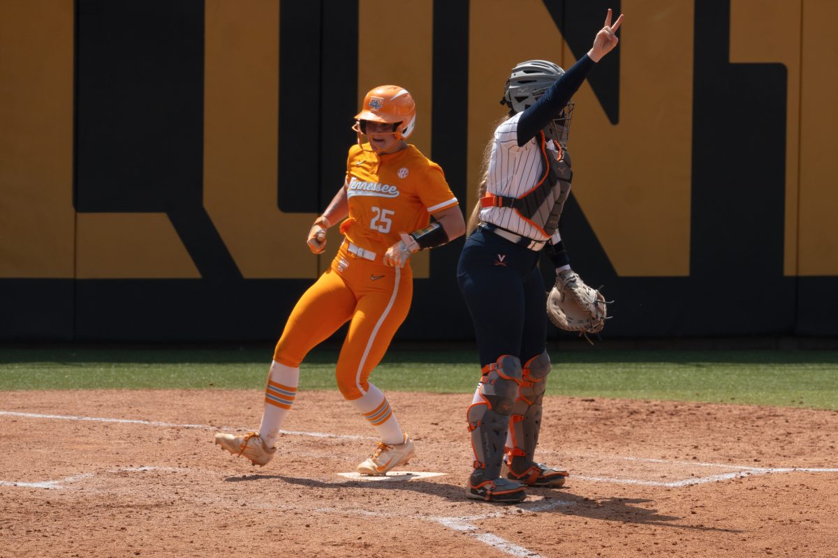 Ella Dodge (25) scores against Virginia in the NCAA Regionals at Sherri Parker Lee Stadium. Sunday, May 17, 2026.