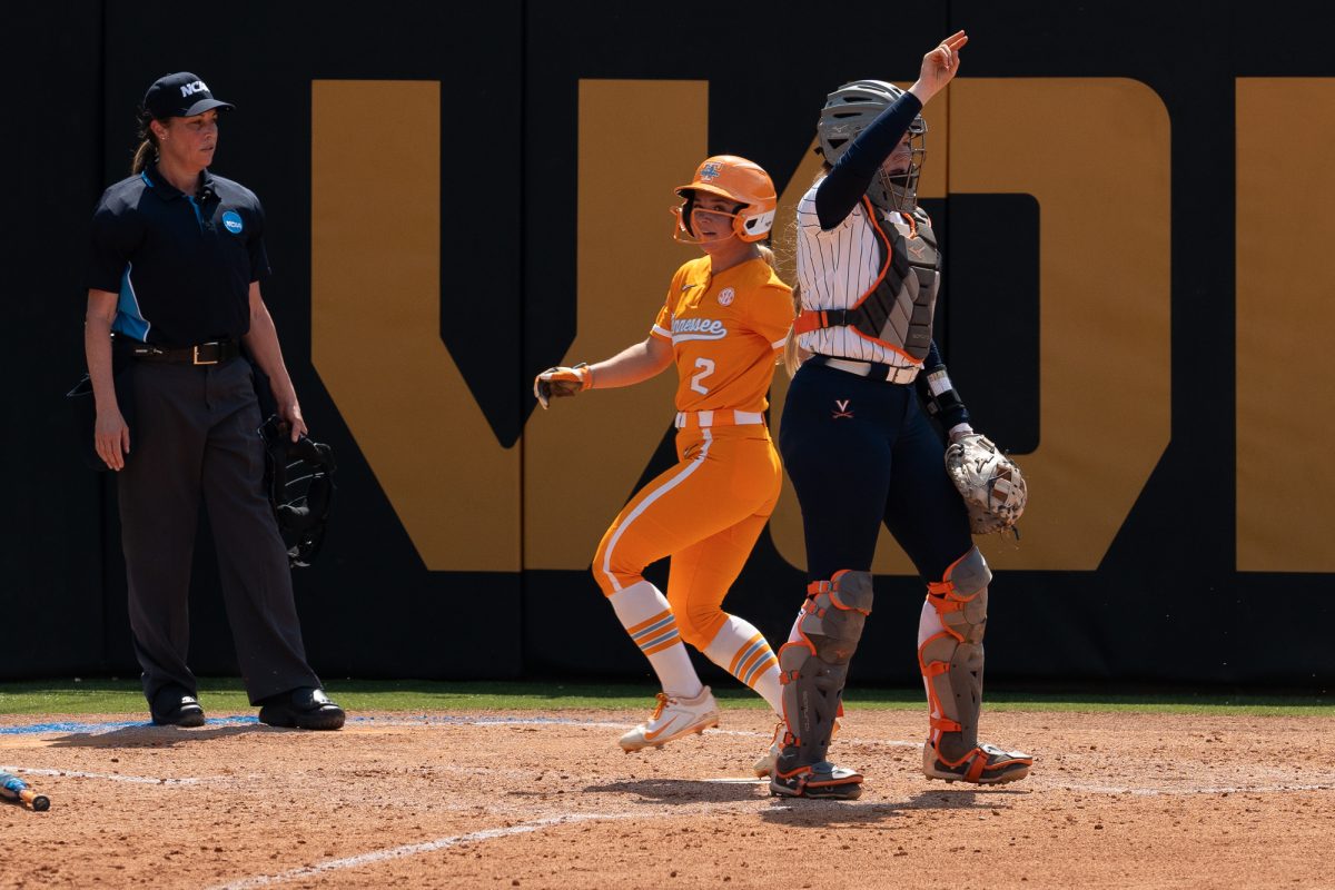 Sophia Knight (2) crosses home plate to score against Virginia in the NCAA Regionals at Sherri Parker Lee Stadium. Sunday, May 17, 2026.