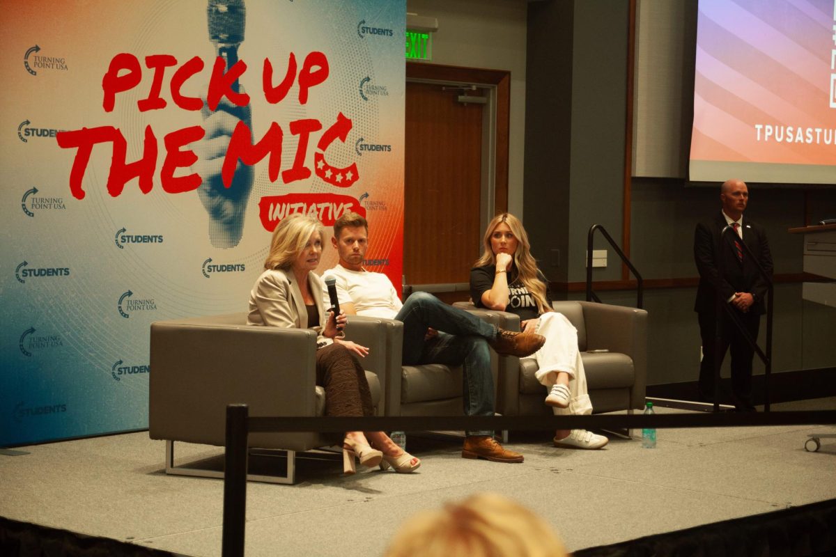 Sen. Marsha Blackburn and Riley Gaines at a Turning Point event. Tuesday, May 5.