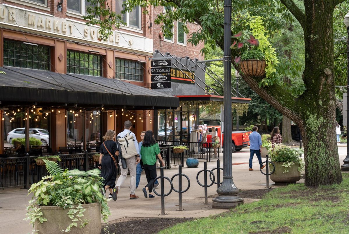 People stroll through Market Square in Knoxville. July 16, 2026.
