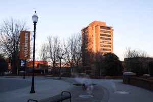 The sun sets on McClung Tower. Feb. 16, 2026. 